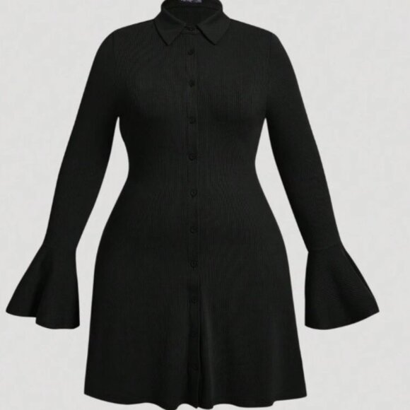 Shein Bell Sleeve Button Front Shirt Dress 1x - Picture 1 of 5